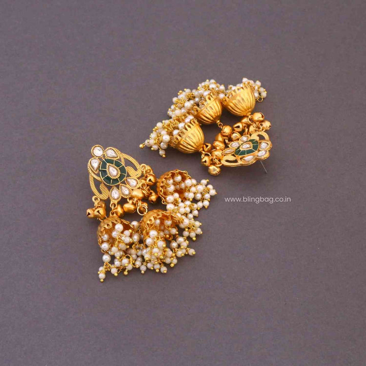 Golden Navyai Oxidised Jhumkis