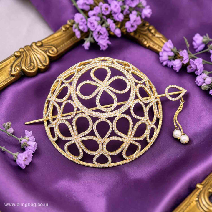 Golden Navyashi Zirconia Large Hair Bun Cage