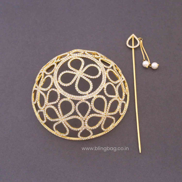 Golden Navyashi Zirconia Large Hair Bun Cage