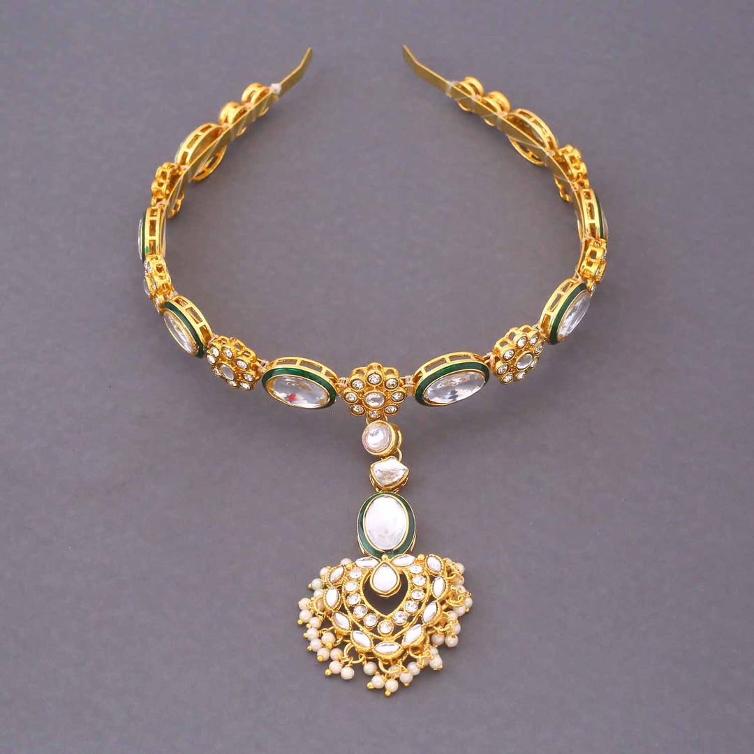 Golden Niyati Hairband With Tikka