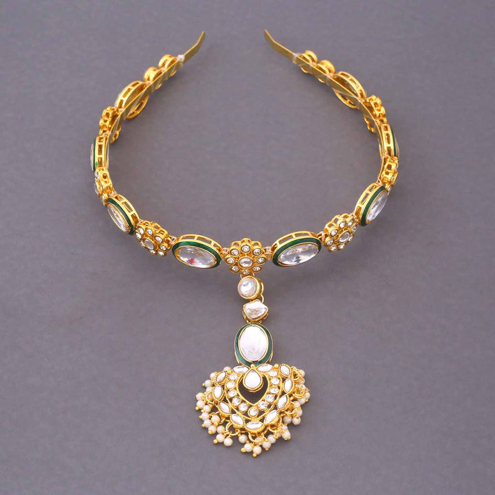 Golden Niyati Hairband With Tikka