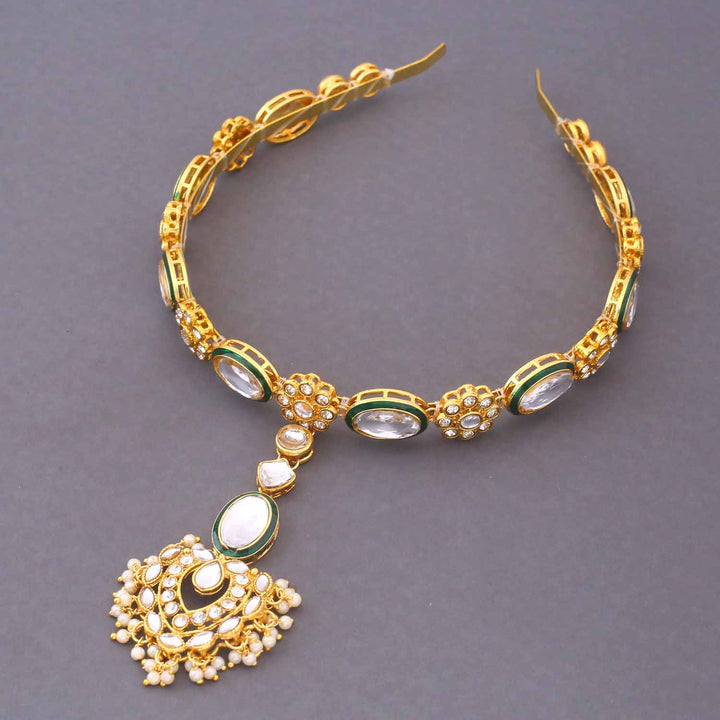 Golden Niyati Hairband With Tikka