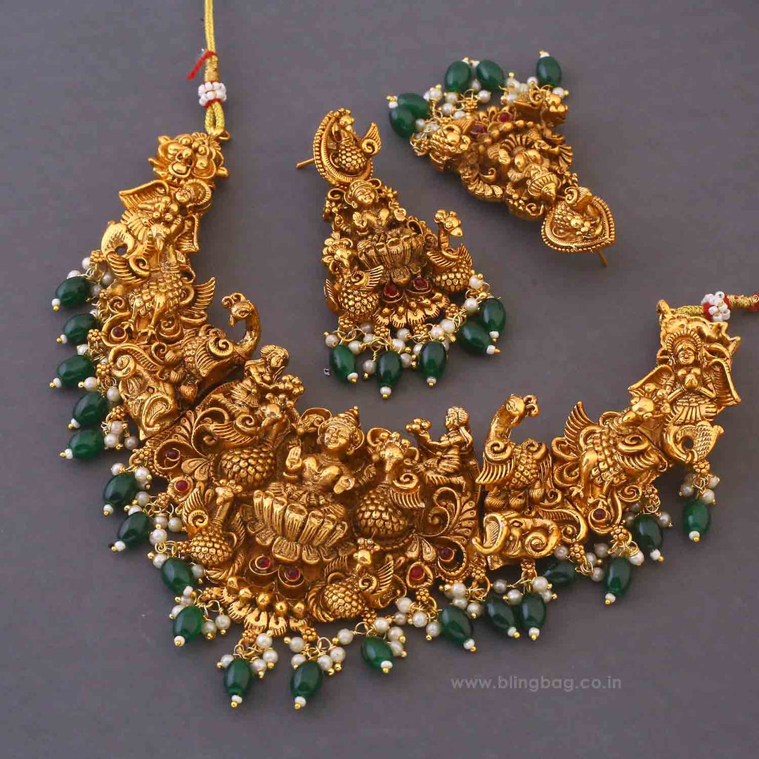 Golden Padmavatia Temple Jewellery Set - New Arrival