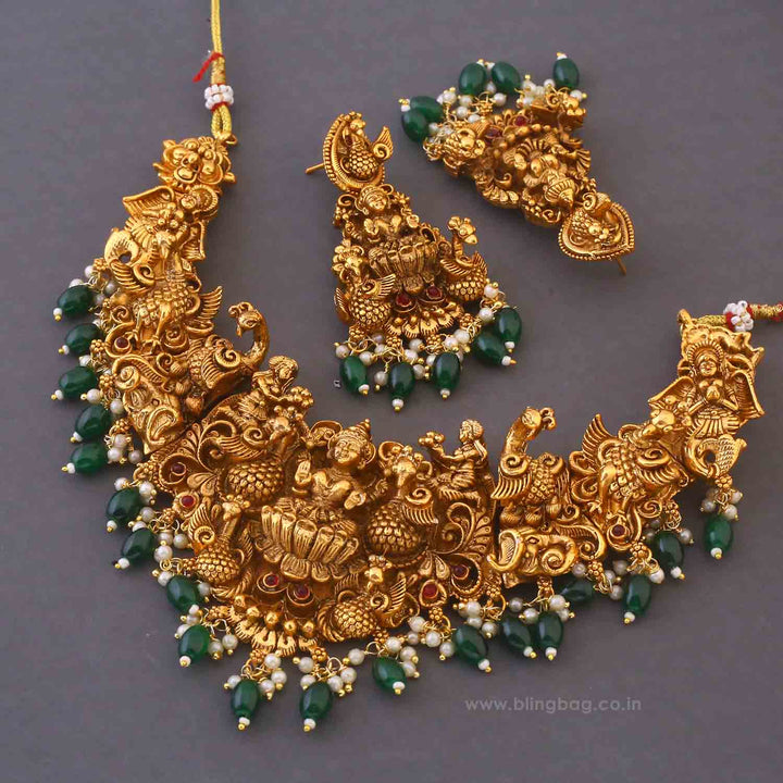 Golden Padmavatia Temple Jewellery Set - New Arrival