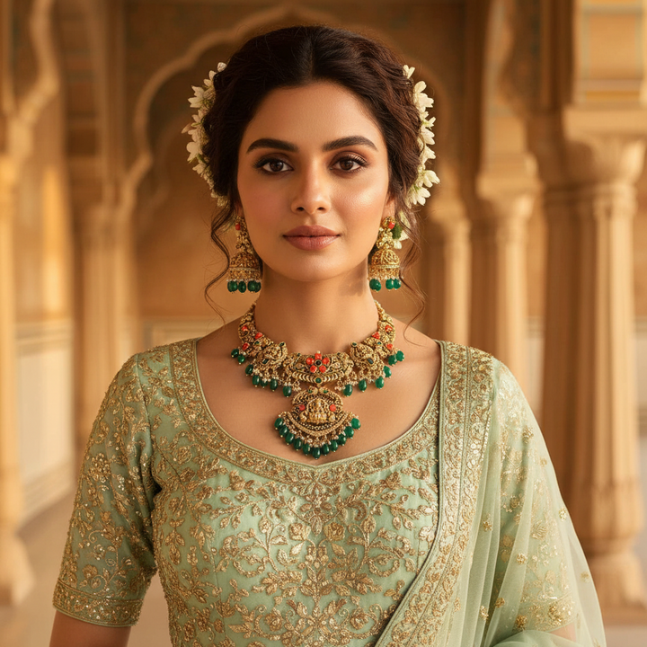 Multicolor Parvatia Temple Jewellery Set - New Arrival