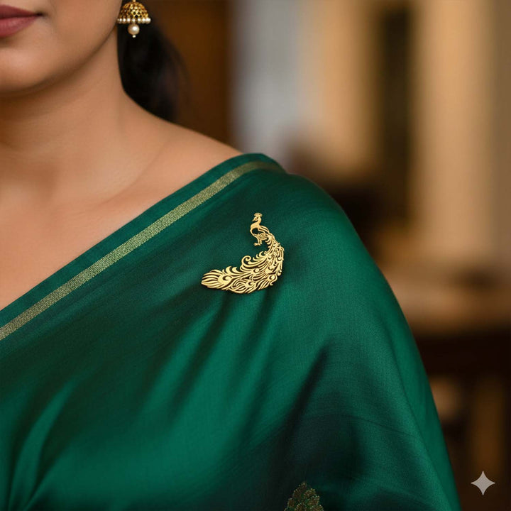 Golden Peacock Brooch