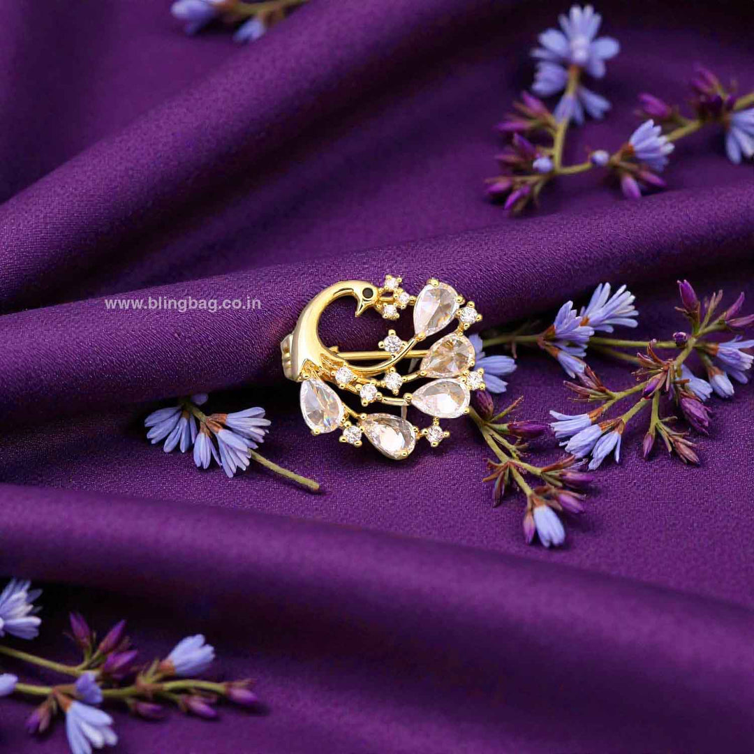 Golden Peacock Shine Brooch