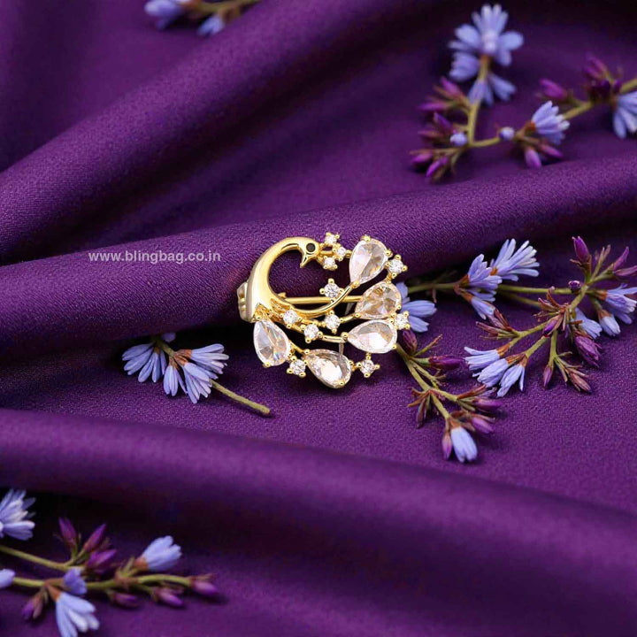 Golden Peacock Shine Brooch