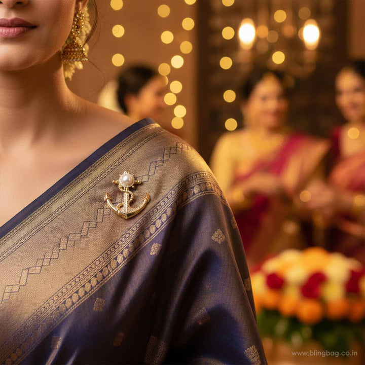 Golden Pearl Anchor Brooch