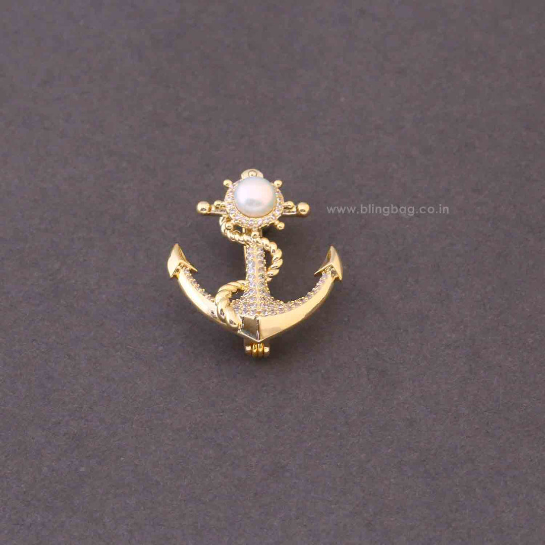 Golden Pearl Anchor Brooch