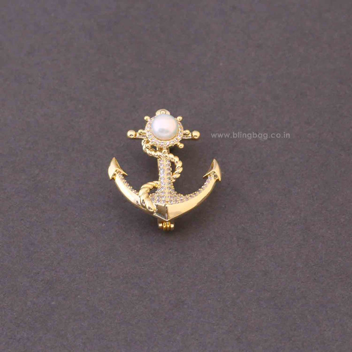 Golden Pearl Anchor Brooch
