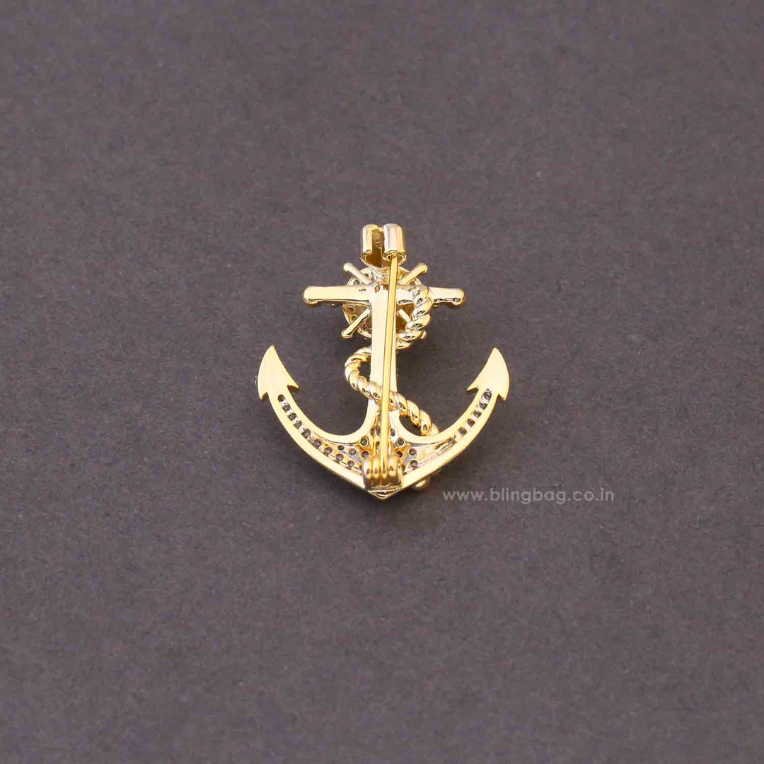Golden Pearl Anchor Brooch