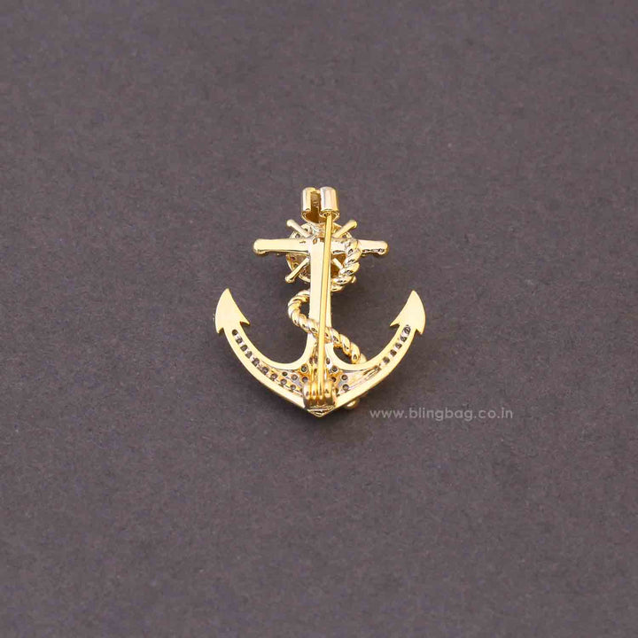 Golden Pearl Anchor Brooch