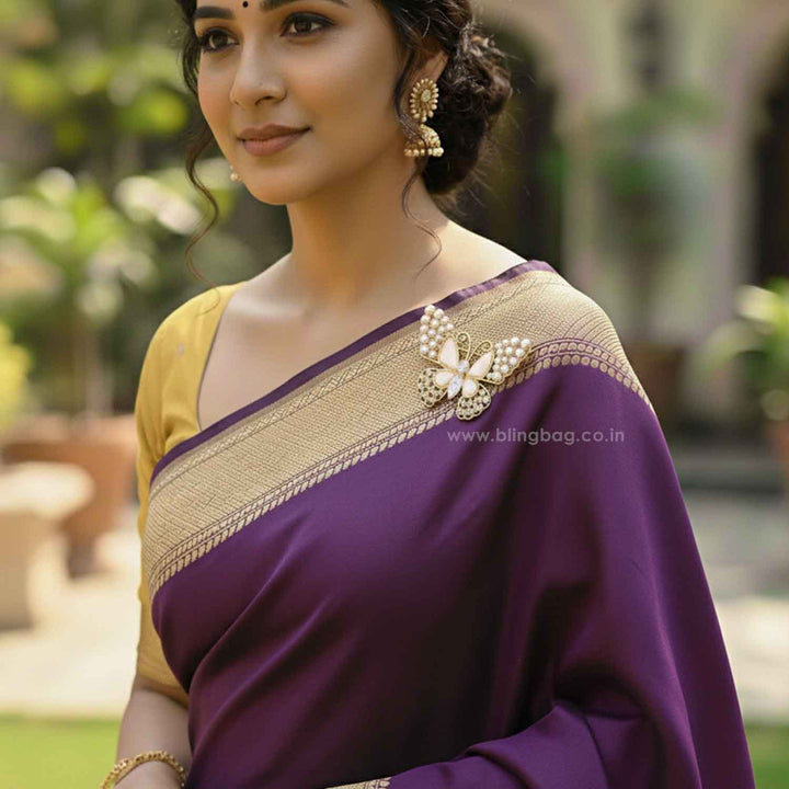 Golden Pearl Butterfly Brooch