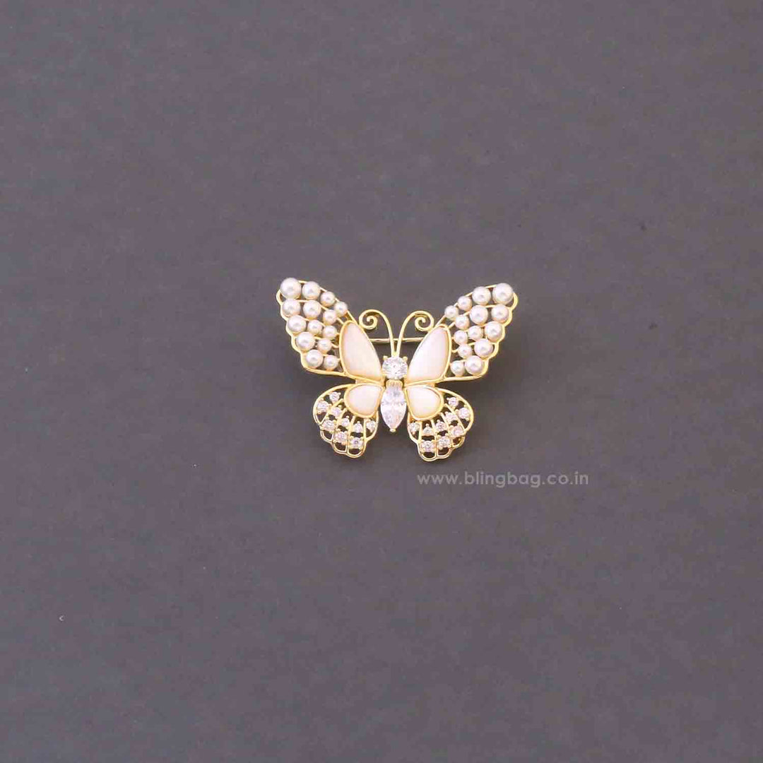 Golden Pearl Butterfly Brooch