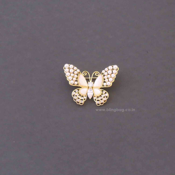 Golden Pearl Butterfly Brooch