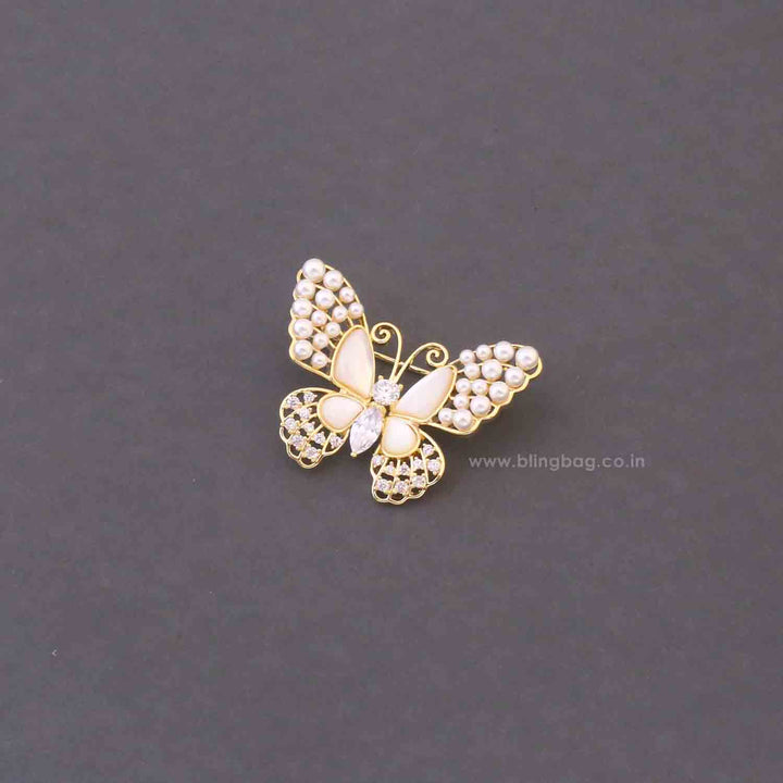 Golden Pearl Butterfly Brooch