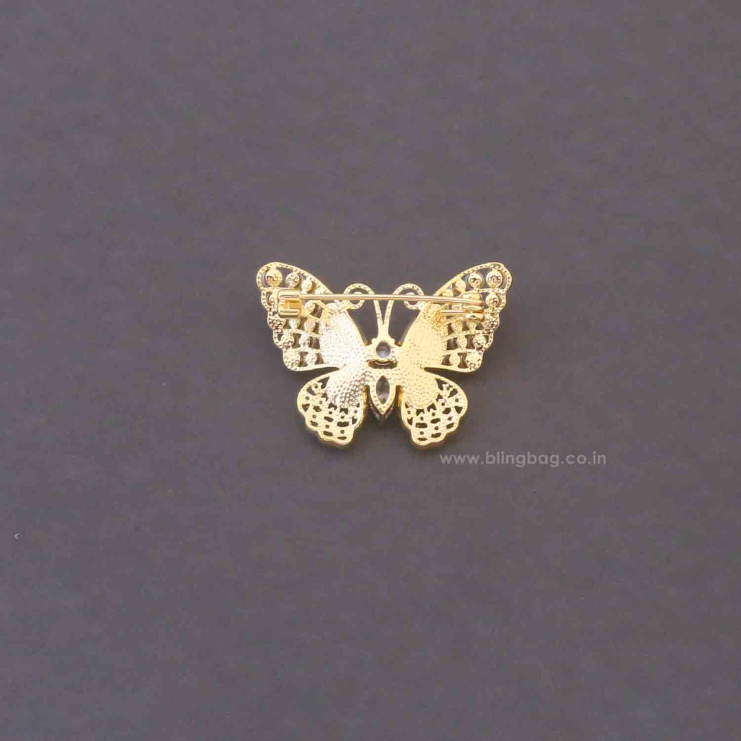 Golden Pearl Butterfly Brooch