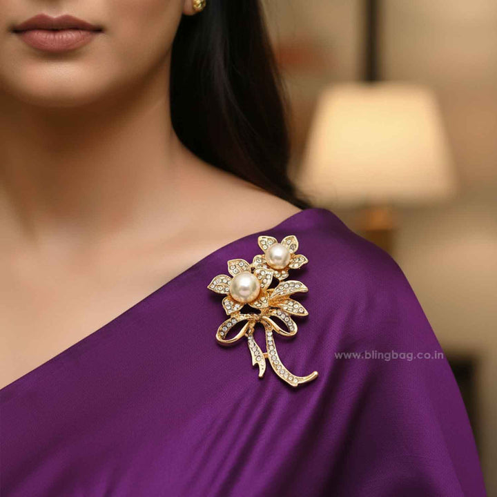 Golden Pearl Flower Brooch