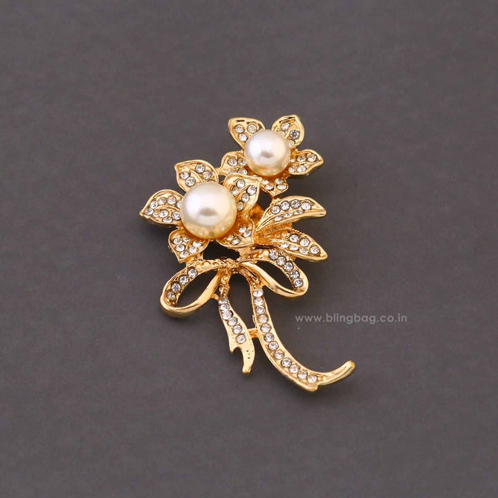 Golden Pearl Flower Brooch