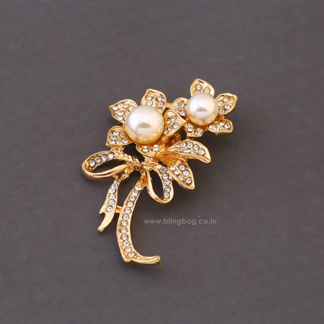 Golden Pearl Flower Brooch