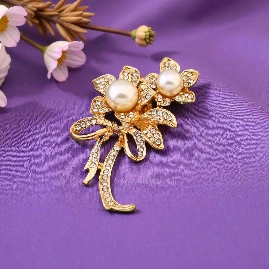 Golden Pearl Flower Brooch