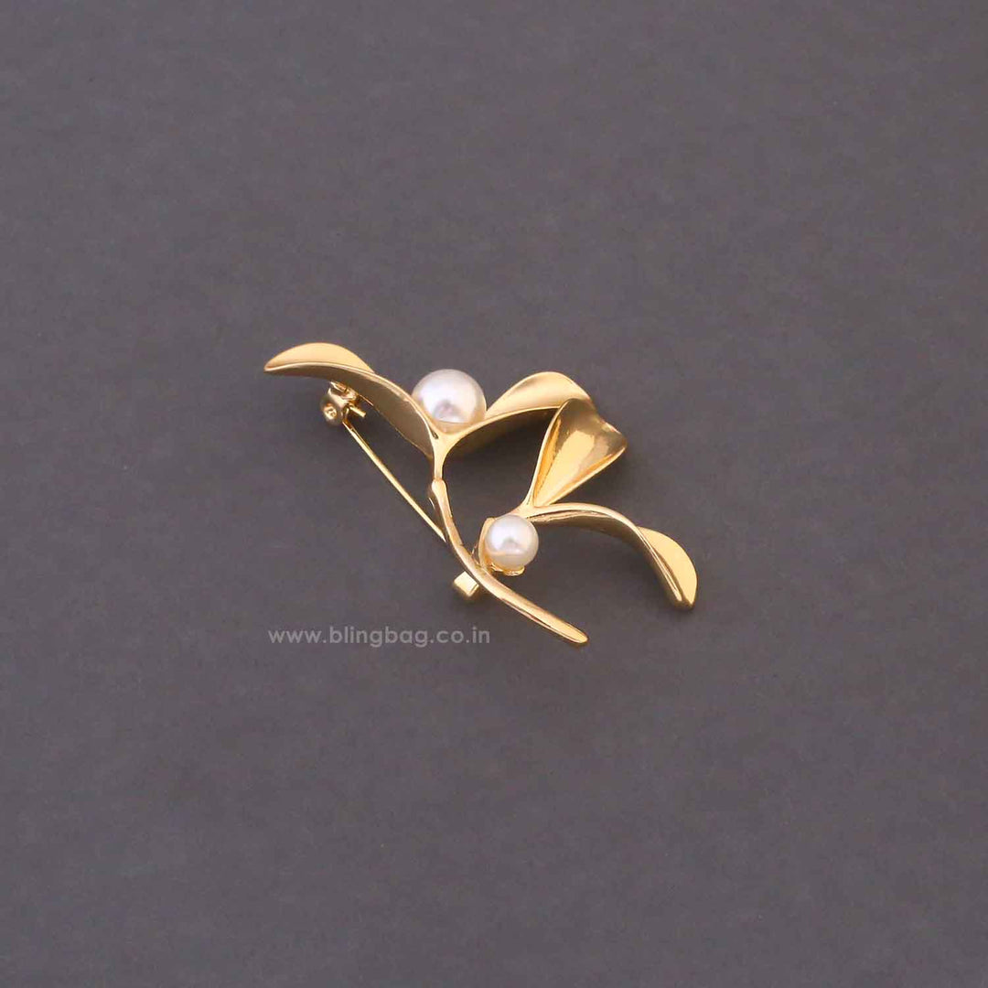 Golden Pearl Leaf Brooch