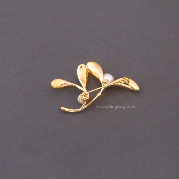 Golden Pearl Leaf Brooch