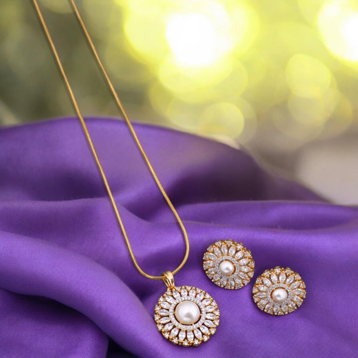 Golden Pearl Zirconia Pendant Set