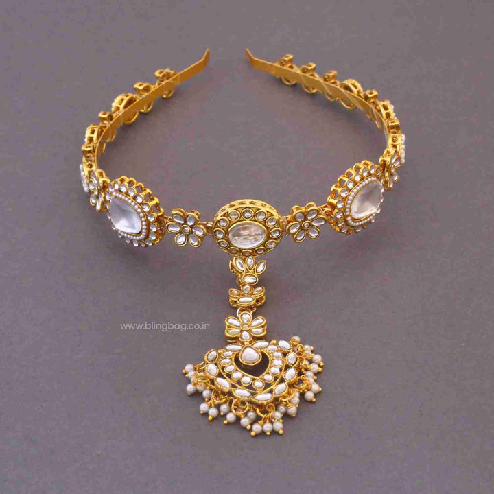 Golden Pihuya Hairband With Tikka