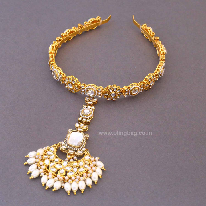 Golden Poonaa Hairband With Tikka