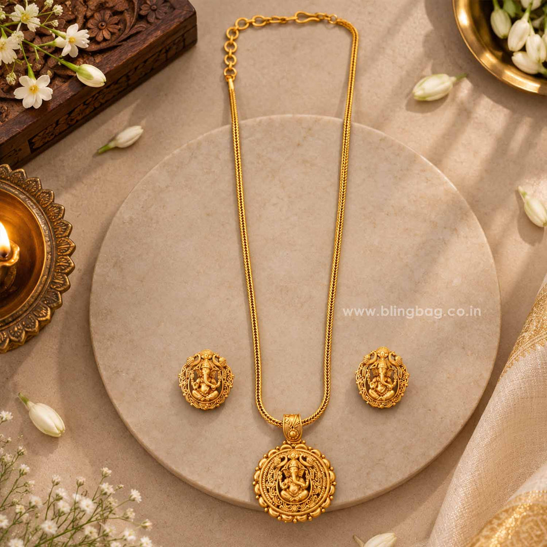 Golden Prathamesh Temple Jewellery Set - New Arrival