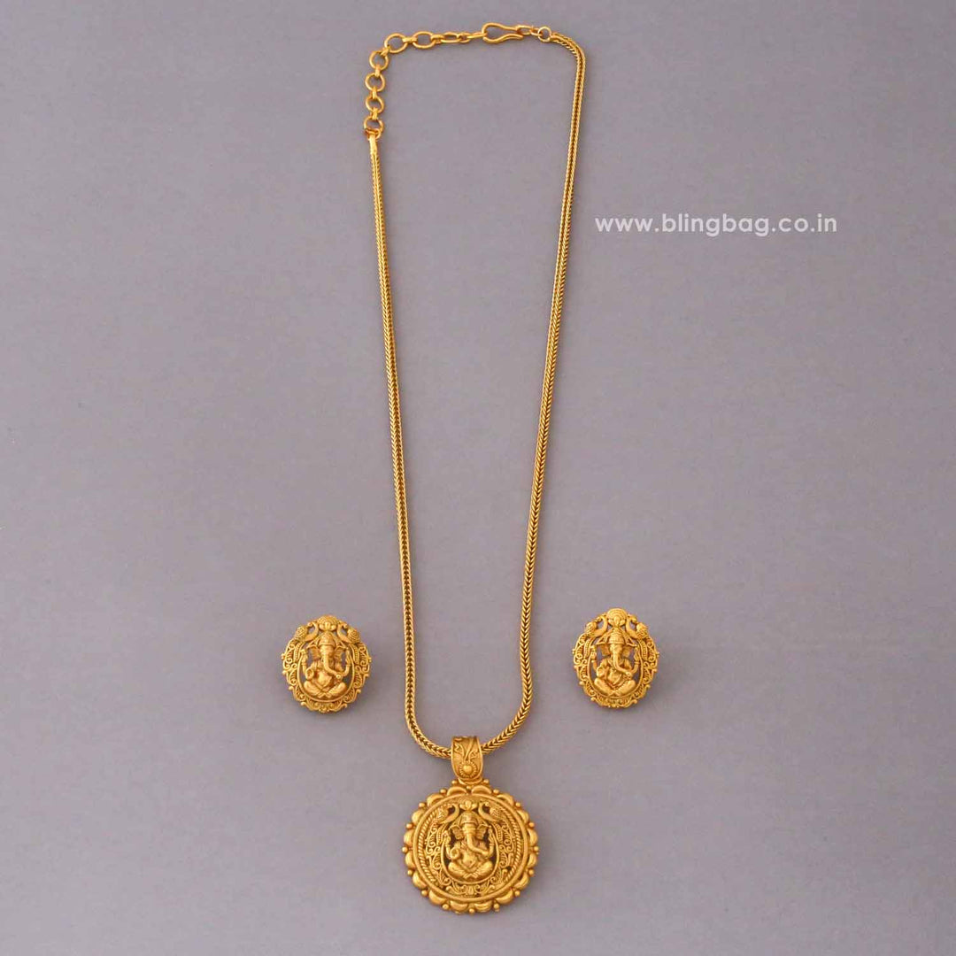 Golden Prathamesh Temple Jewellery Set - New Arrival