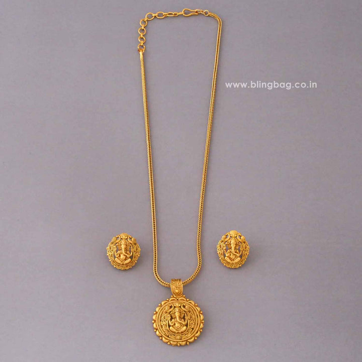 Golden Prathamesh Temple Jewellery Set - New Arrival