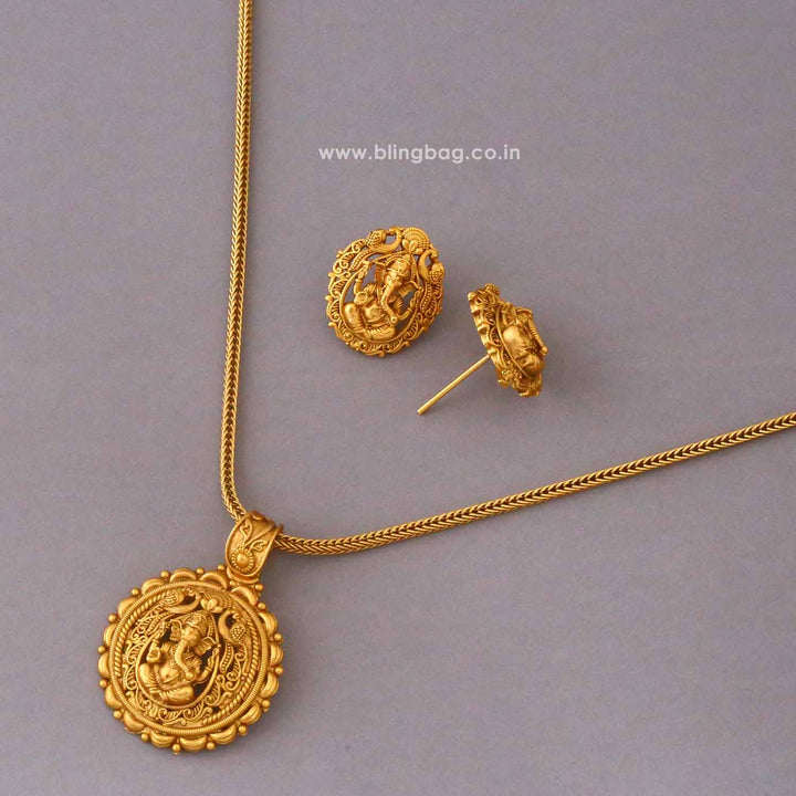 Golden Prathamesh Temple Jewellery Set - New Arrival