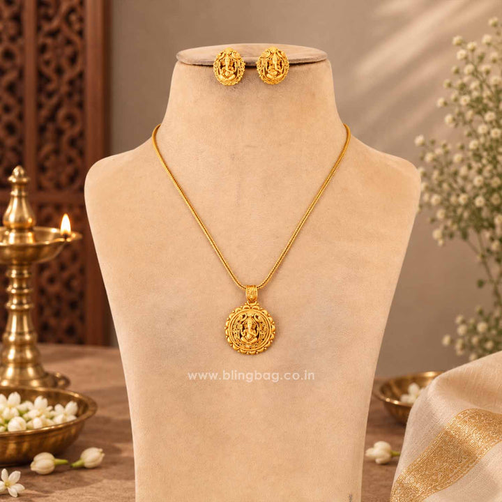 Golden Prathamesh Temple Jewellery Set - New Arrival