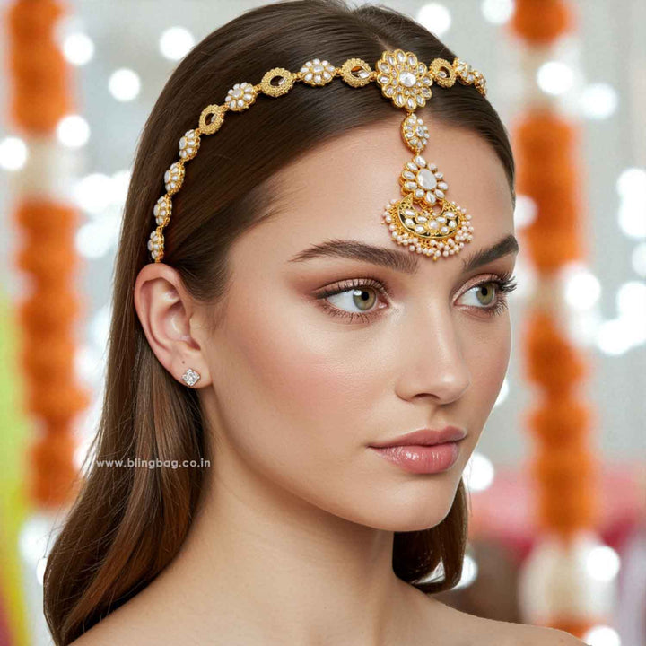Golden Rajita Hairband With Tikka
