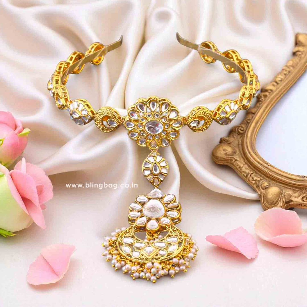 Golden Rajita Hairband With Tikka