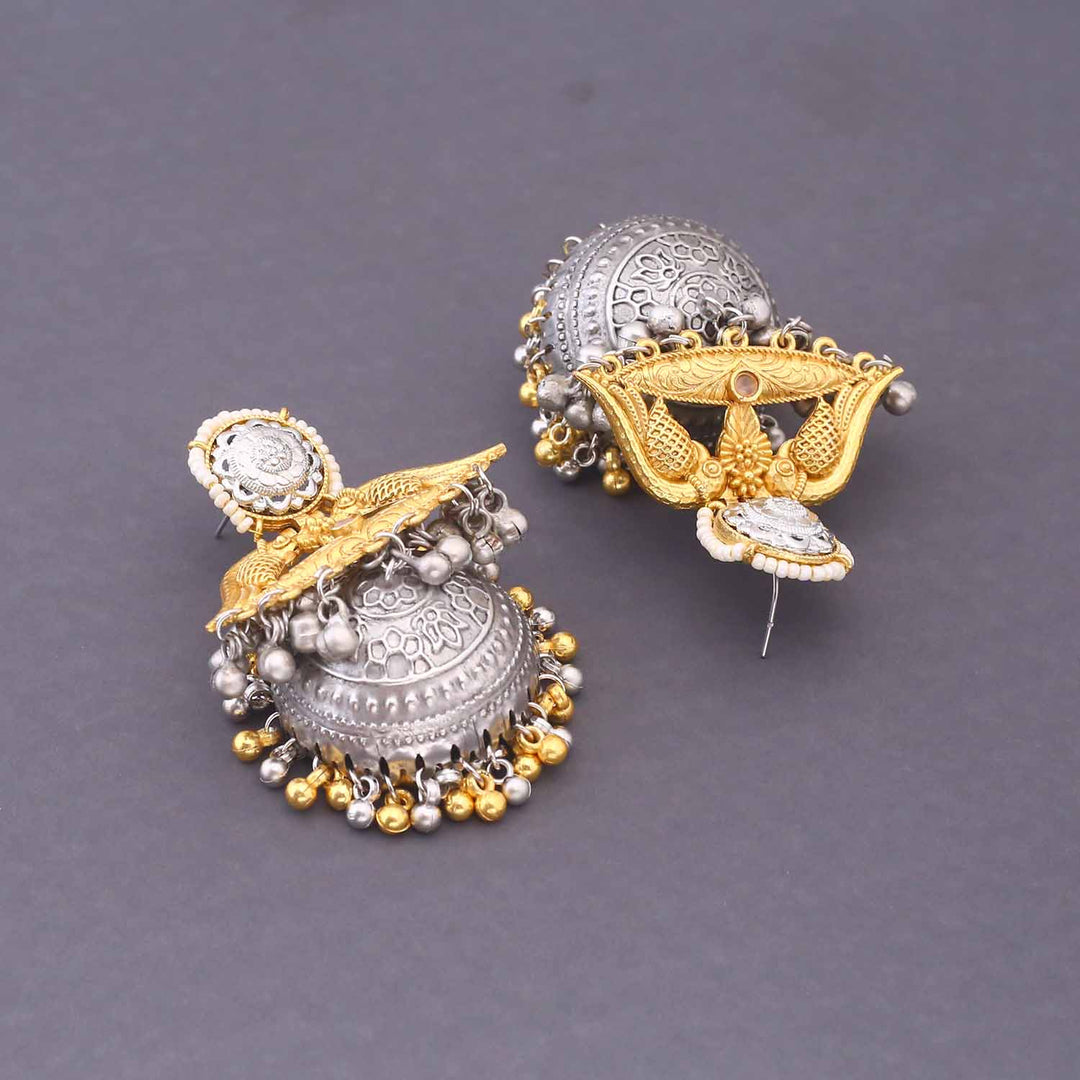 Golden Rajvya Oxidised Jhumkis