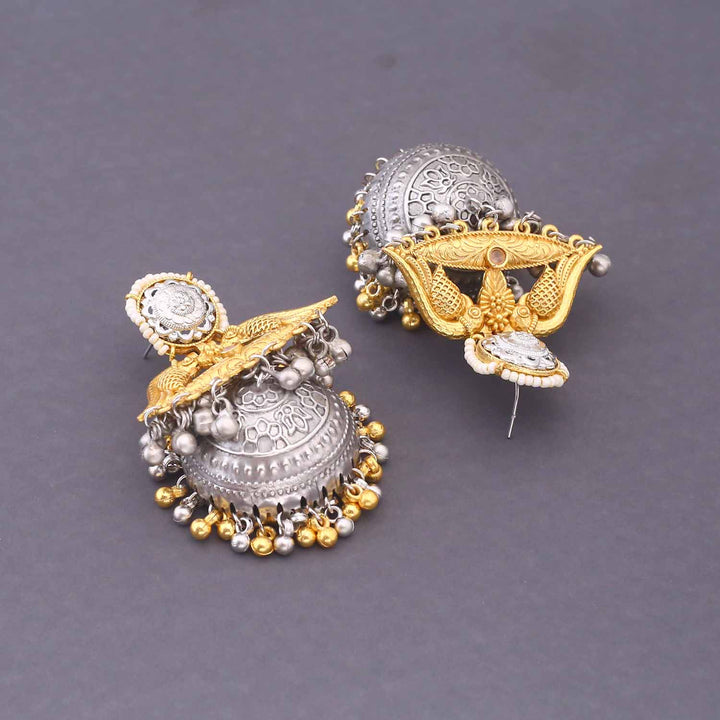 Golden Rajvya Oxidised Jhumkis