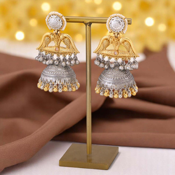 Golden Rajvya Oxidised Jhumkis