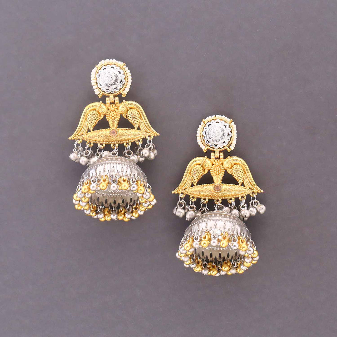 Golden Rajvya Oxidised Jhumkis