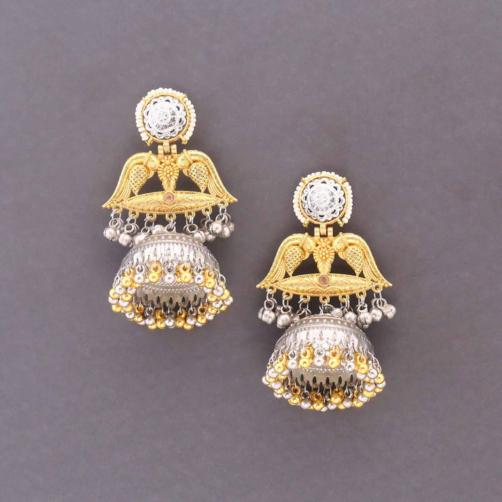 Golden Rajvya Oxidised Jhumkis