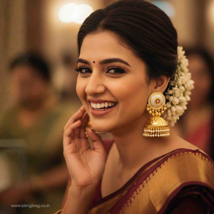 Golden Riyai Oxidised Jhumkis