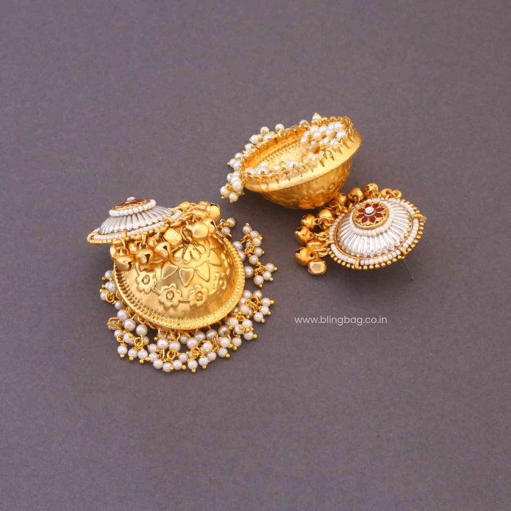 Golden Riyai Oxidised Jhumkis