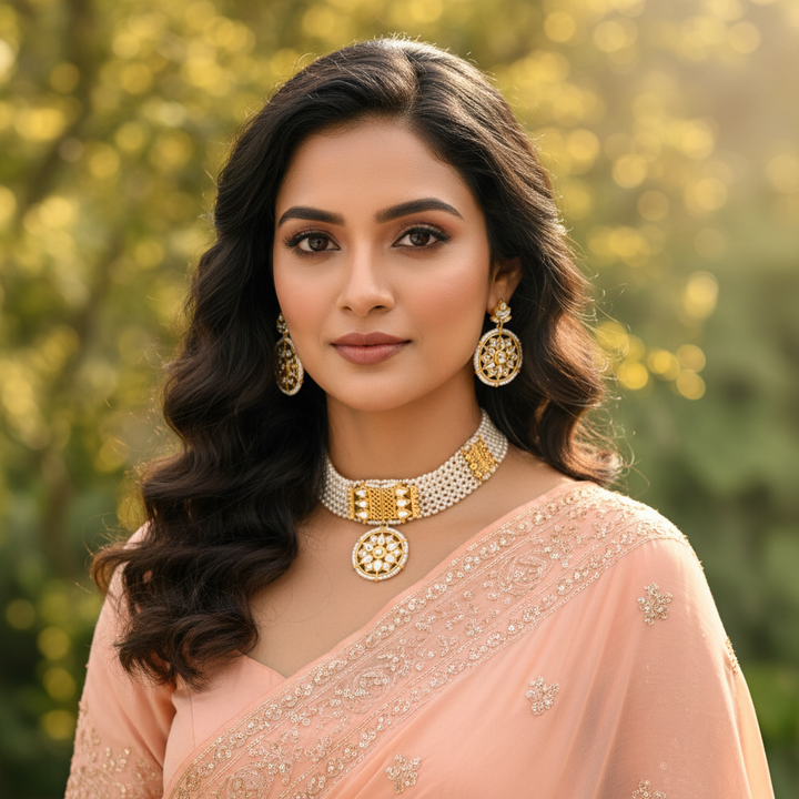 Golden Roshni Kundan Jewellery Set