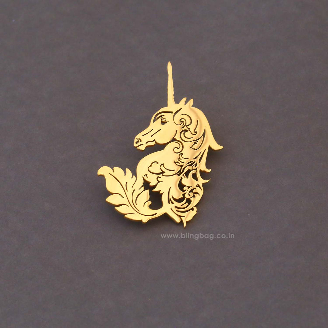 Golden Royal Unicorn Brooch