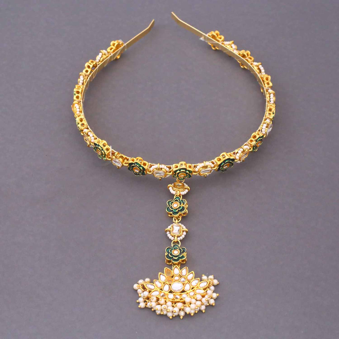 Golden Ruhi Hairband With Tikka