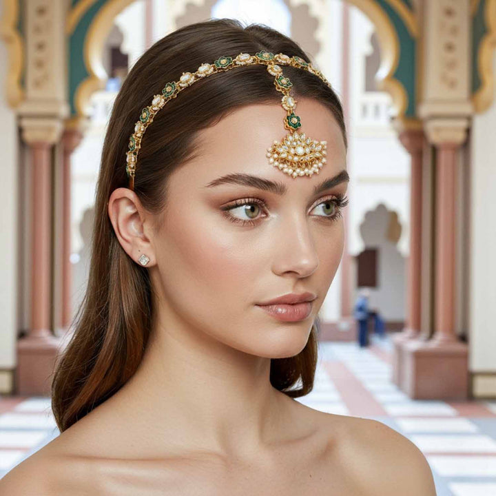 Golden Ruhi Hairband With Tikka