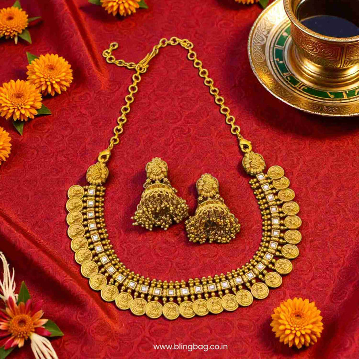 Golden Rukminiya Temple Jewellery Set - New Arrival